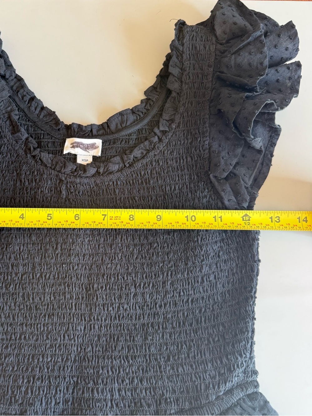 J.Crew Black Clip Dot Smocked Flutter Sleeve Midi Dress Petite XS XSP - Picture 9 of 11